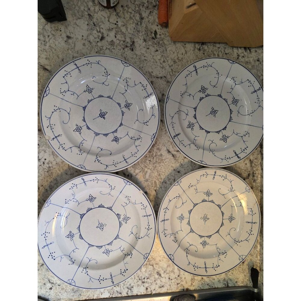 VintageVilleroy Boch Dresden  Blue White Ceramic Dinner Plates Set Of 4 Floral S